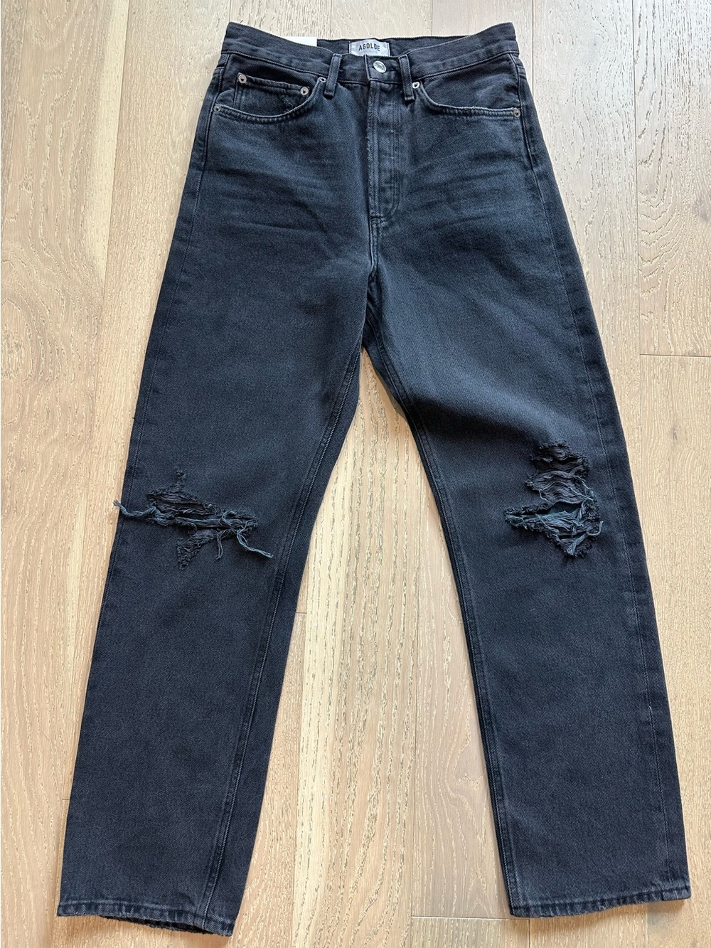 NWT AGOLDE 90’s Jean Mid Rise Loose Fit in Smokestack Black Distressed, size 25